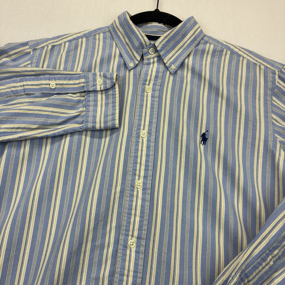 Ralph Lauren Shirt Men’s M Blue Yellow Striped Classic Fit Button Down